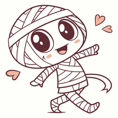 Adorable cartoon mummy with hearts for halloween theme