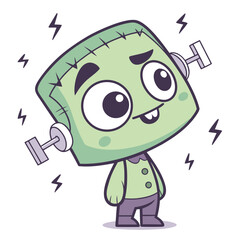 Cute frankenstein monster with lightning