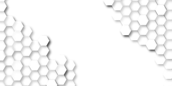 Abstract hexagon white background with shadow .white background Futuristic blue neon honeycombs. Modern technology design. Vector illustration.	
