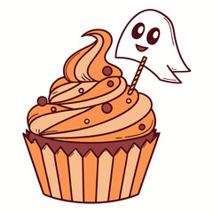 Halloween cupcake with ghost and orange frosting