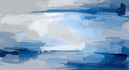 Abstract Brush Strokes Depicting Cool Blue and Gray Hues of Water and Sky