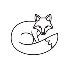 Cute fox illustration for a coloring page, black and white line art animal drawing, simple design for kids