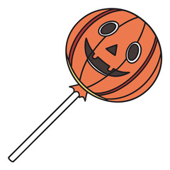 Pumpkin lollipop with a happy jackolantern face