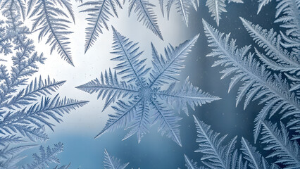 Frost patterns on glass, macro photography style, high resolution, abstract natural design, minimal background, perfect for textures and graphic design projects. Detailed close-up.