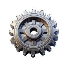  Silver Gear or Cogwheel 3d icon in cartoon plastic style minimal isolated on transparent white background, clipping path
