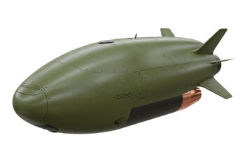 Olive green missile isolated on transparent background, military weapon for defense and aerospace applications, high-resolution PNG