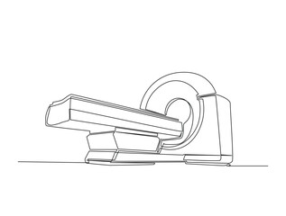 Continuous line art drawing of mri scanner health machine. Mri scanner in single line art drawing vector illustration. Editable stroke.