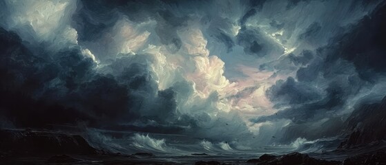 Gray grunge smoke texture with dark sky and clouds for horror background. Use for digital content, social media, and dramatic projects.