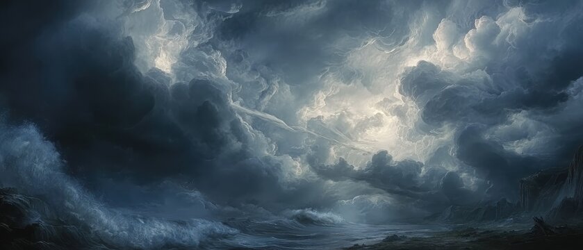 Gray grunge smoke texture with dark sky and clouds for horror background. Use for digital content, social media, and dramatic projects.