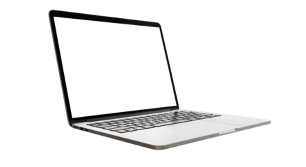 Modern silver laptop open ready for work and productivity on a simple backdrop