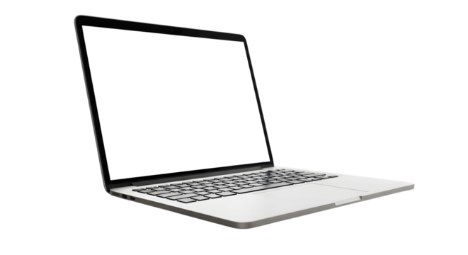 Modern silver laptop open ready for work and productivity on a simple backdrop