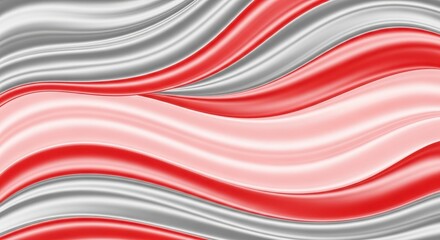 Abstract Flowing Waves of Red White and Gray Colors with Soft Shading