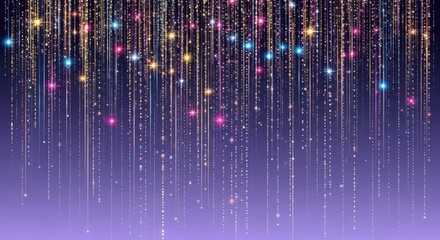 Sparkling Glitter Rain of Many Colors Falling Down on a Gradient Purple Background