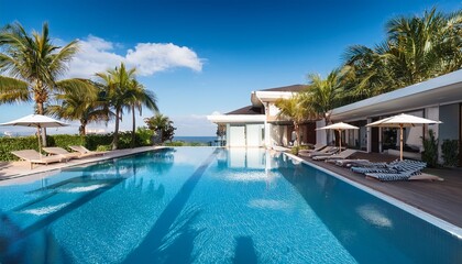 pool summer luxury modern beach home resort swimming water hotel garden villa pool summer luxury house exterior design background swim view interior spa poolside vacation outdoor architecture palm