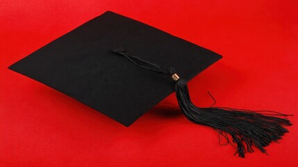 scholar. A graduation cap with a tassel, isolated on a solid red background. event programs, museum guides, designed for cultural heritage projects and event programs, preserves heritage.