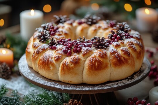 Bun with cran topping on cake stand.