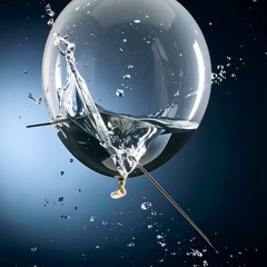 A clear balloon bursts underwater, with a splash