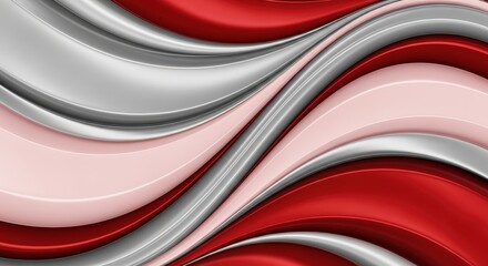 Elegant Swirling Waves of Red Silver and Pink Fabric Texture Background