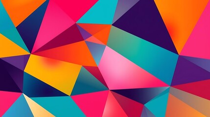 A vibrant abstract geometric pattern with a kaleidoscope of colorful triangles and polygons.