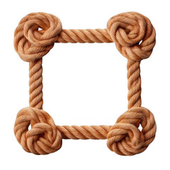  Square Rope Frame with Knotted Corners isolated on transparent white background, clipping path