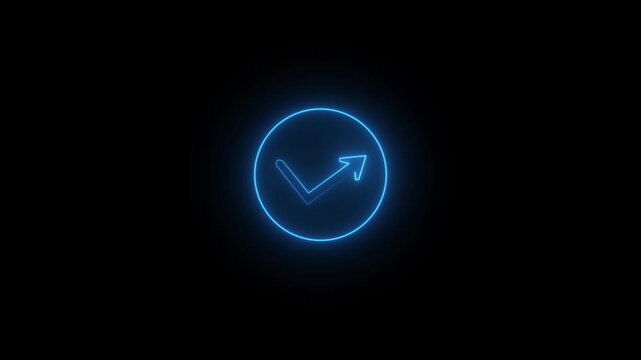 A glossy, glowing neon power button symbol on a black background is a 3D vector icon for a website element