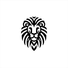 Stylized black and white lion head logo design