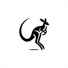 Stylized black kangaroo silhouette on white background
