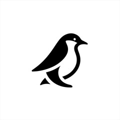 Stylized black penguin logo on a white background