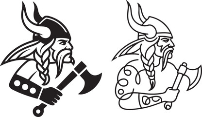 Fototapeta premium Viking Silhouette Ax Bearded Warrior