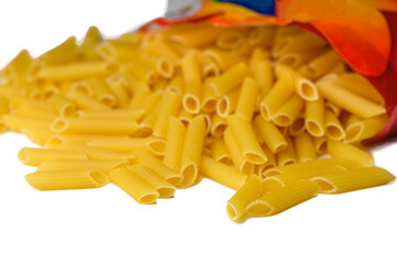 Penne Rigate pasta isolated on white background