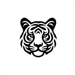 Stylized black tiger face logo design on white background