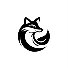 Stylized black fox logo design on white background