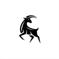 Stylized black silhouette of a mountain goat on white background