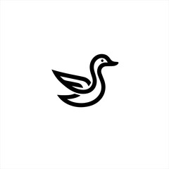 Minimalist black line art logo of a swan or goose on a white background