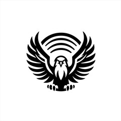 Stylized black eagle with outstretched wings and signal waves above