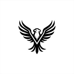 Stylized black eagle logo with outstretched wings on white background