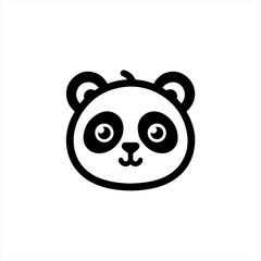 Cute cartoon panda face icon simple black and white illustration