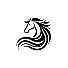 Stylized black horse head and mane silhouette on white background