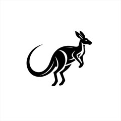 Stylized black kangaroo silhouette jumping on a white background