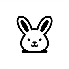 Cute black and white cartoon bunny face icon