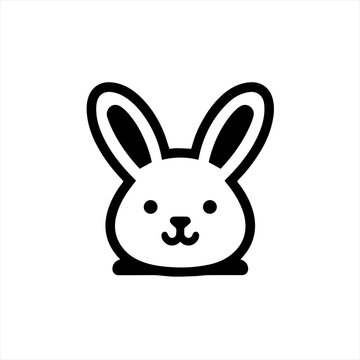 Cute black and white cartoon bunny face icon