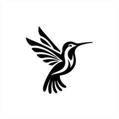 Stylized black hummingbird in flight silhouette logo