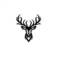 Stylized black deer head silhouette with antlers on white background