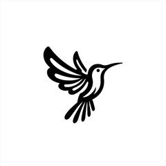 Stylized black hummingbird in flight isolated on white background