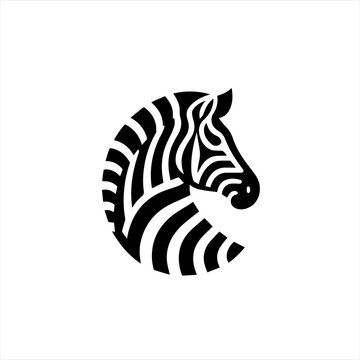 Stylized black and white zebra head logo design