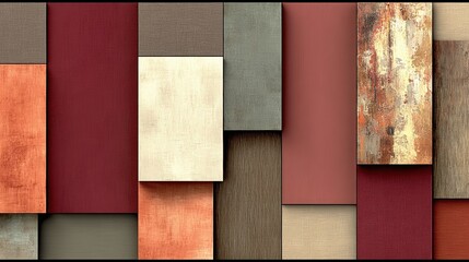 Abstract geometric collage of textured rectangular panels with warm natural color palette