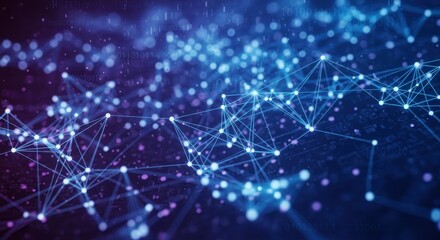 Abstract Network of Glowing Blue Particles and Lines Connecting Them