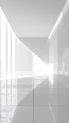 Fototapeta premium Abstract White Corridor with Reflective Floor and Bright Light