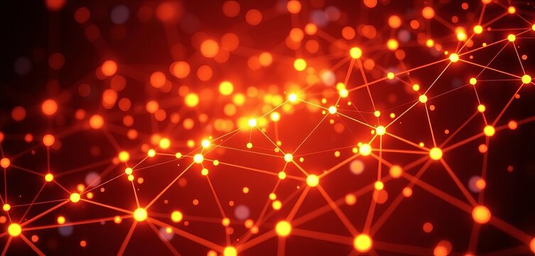 Abstract glowing digital network nodes and connections, oscillation, design