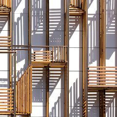 realistic shadow of architectural elements on wall, geometric sunlight patterns